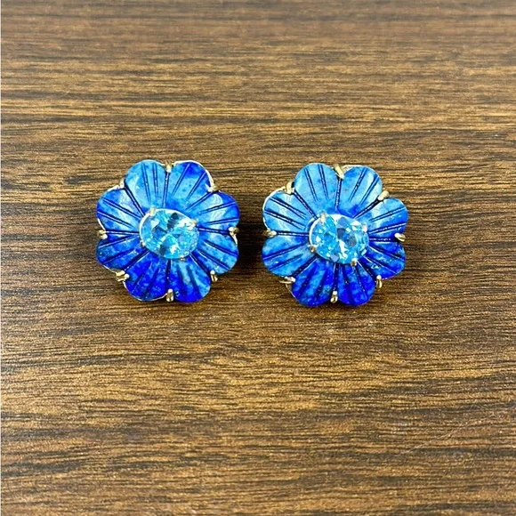 Nicola Bathie Jewelry Lapis Flower Studs - Picture 4 of 8